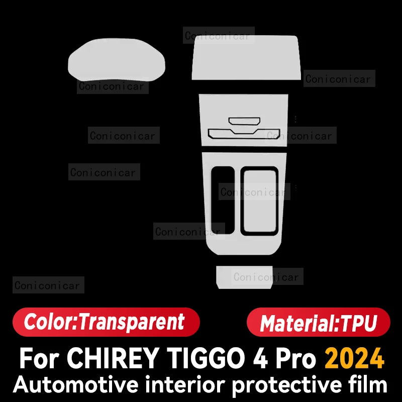 For CHIREY TIGGO 4 Pro 2024 TPU Gearbox Panel Film Dashboard Protective Sticker Interior Cover Anti-Scratch Car Accessories