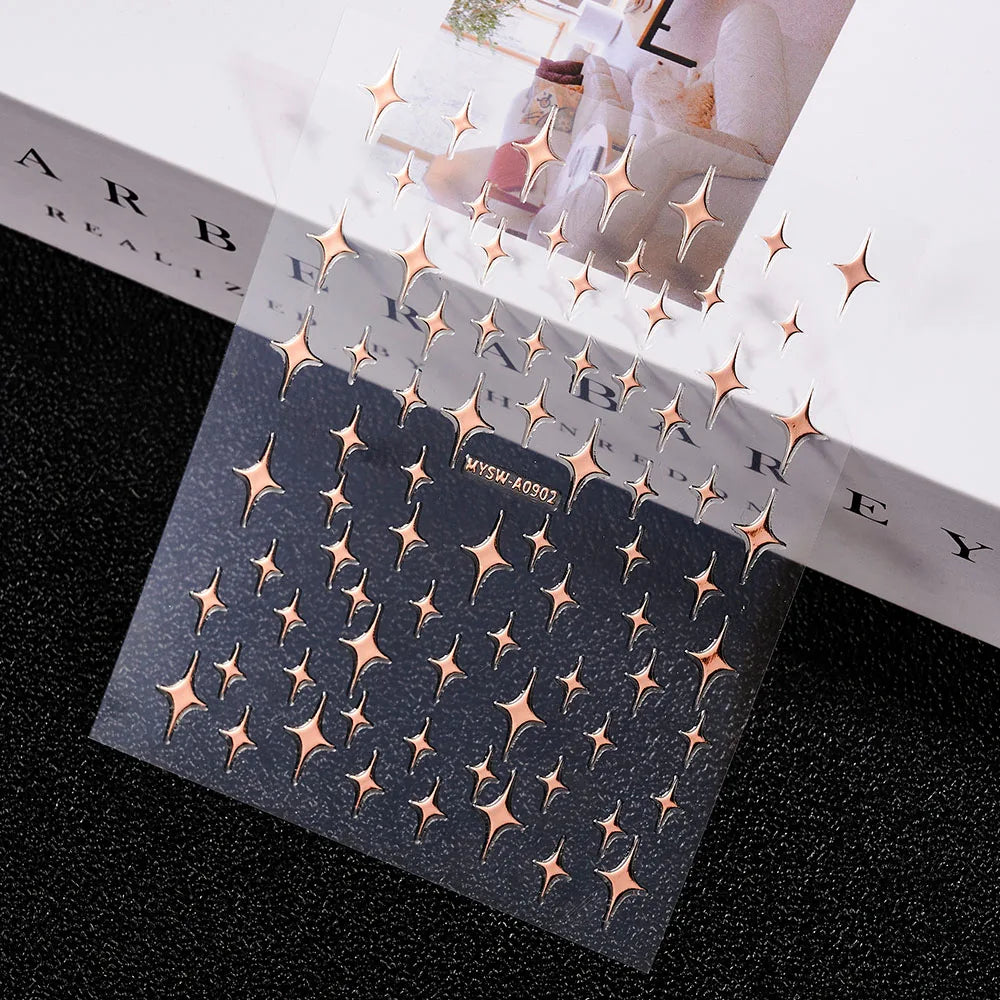 3D Gold Sun/Moon/Star Bronzing Nail Art Sticker 8*10cm Laser Star Moon Design Nail Decal Gold Silver Self-Adhesive Slider &*&