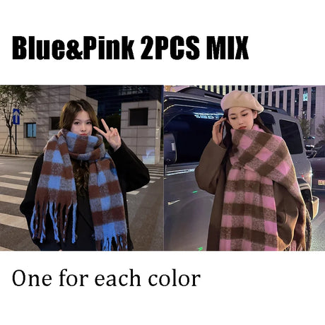 Luxury Plaid Scarf Winter Warm Cashmere Women Long  Female Scarves Lady Tassel Shawl Wraps 2023 Design New