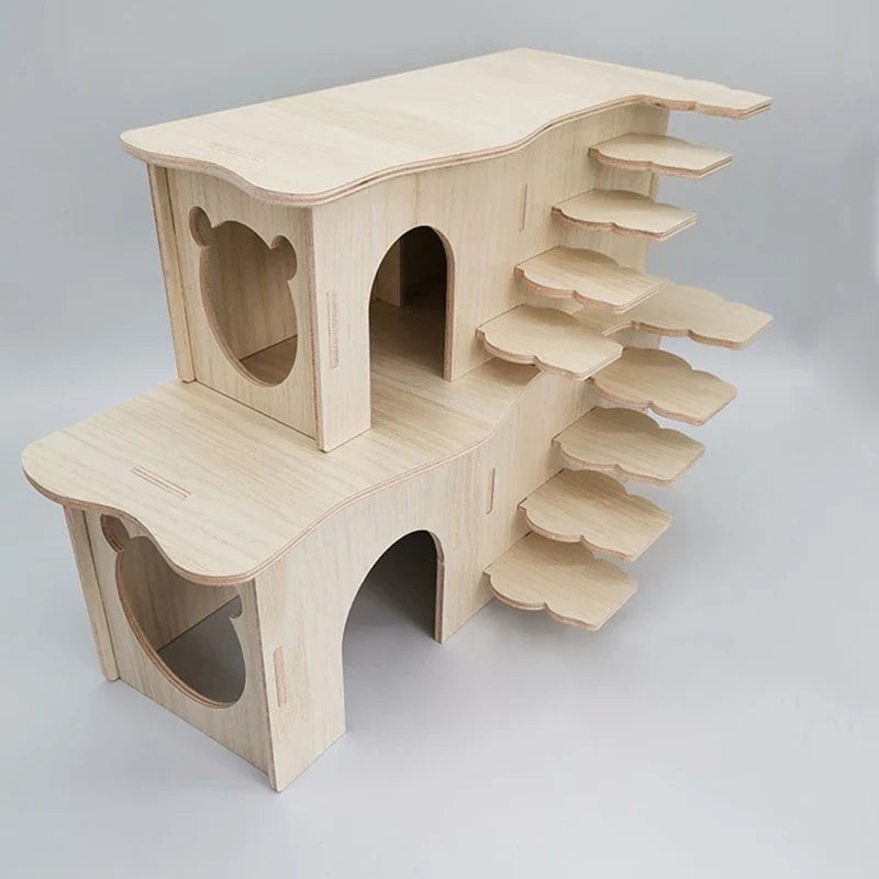 Hamster Wooden Hideout Dwarf Hamster Hut with for Windows Small Animal Detachable House Habitat Decor for Hosehold Pets