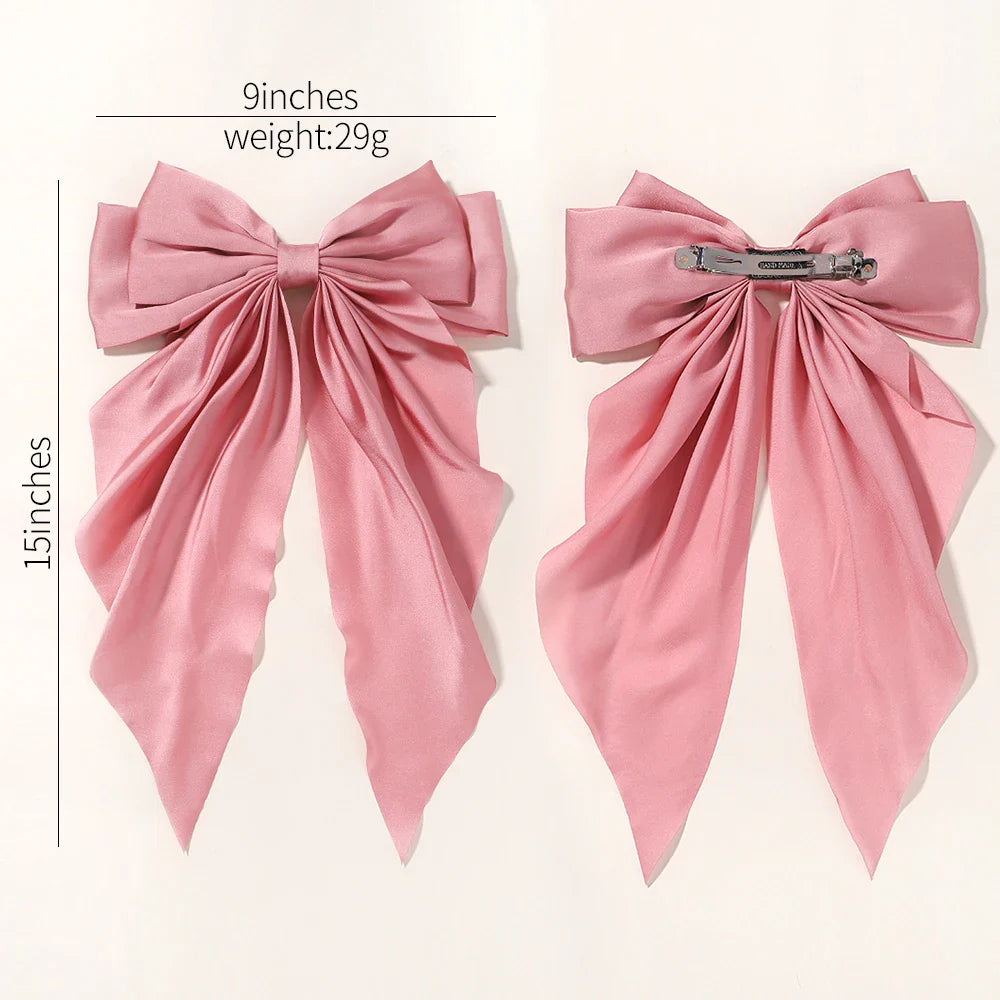 Fashion Two-layers Bowknot Streamer Hairpin Woman Girl Satin Ribbon Barrette Bow Back Head Spring Clip Headwear Hair Accessories