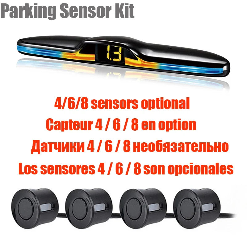 Multiple Radar Parking Sensor Kit Backlight Parktronic LED Display System Backup Monitor Detector Assistant 4/6/8 Radar Sensor