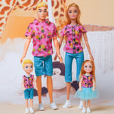 30cm Family Doll Movable Body Mom Dad Ken and Kids 4 Dolls Set 1/6 Barbies Doll Toy for Child Kids Education Birthday Gift