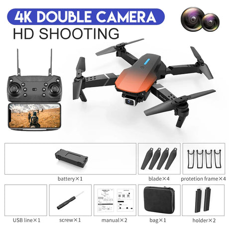 New Orange E525 E88 Pro Mini Drone 4K Professional HD 1080P Camera Height Hold RC Foldable Quadcopter Dron Gifts Toys Boys