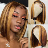 Highlight Straight Short Bob Wig 13x4 HD Transparent Lace Frontal Human Hair Wigs For Women Glueless Bob Wig Ombre Lace Wig 180%