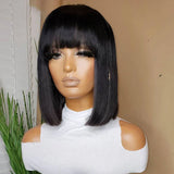 MISIA Straight Bob Human Hair Wigs With Bang Full Machine Made Wigs Brazilian Remy Human Hair Bob Wigs For Woman 14 inch