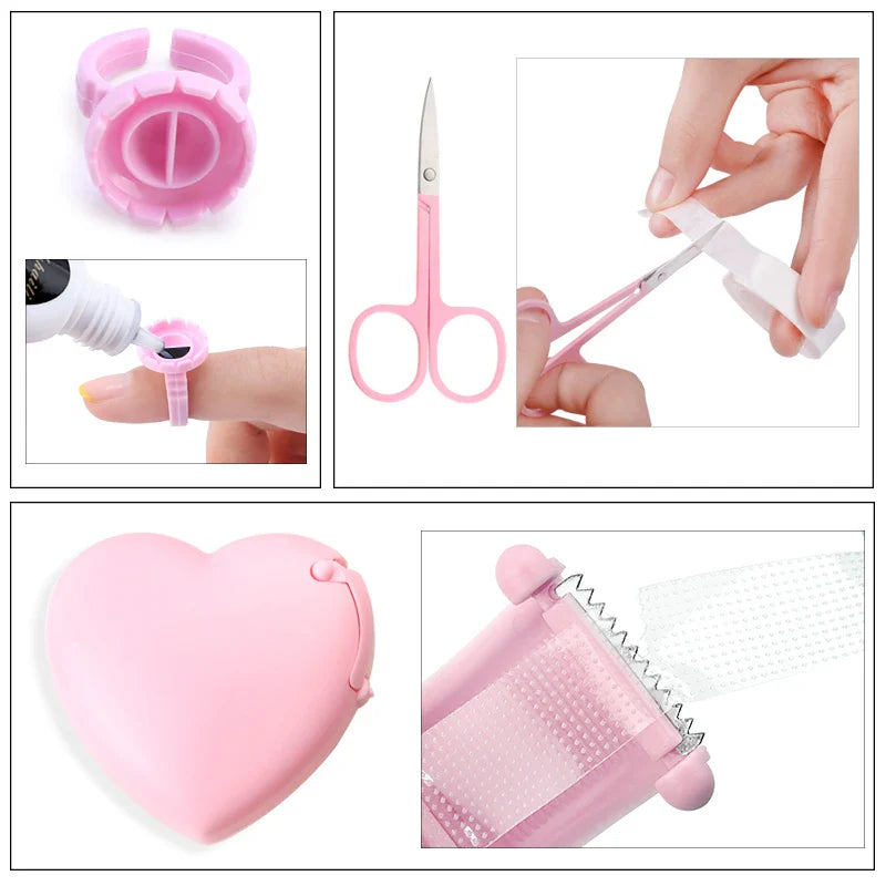 Eyelash Extension Supplies Set Glue Rings Tape Cutter Scissor Forehead Sticker Mirror Glue Storage Tank Makeup Accessories Tools