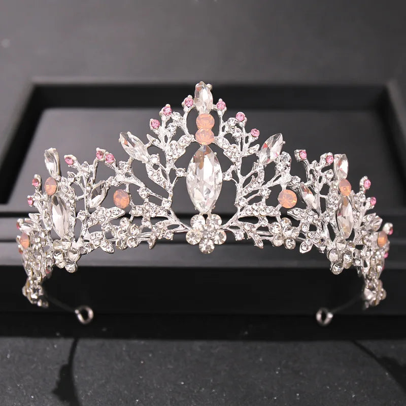 Pink Crystal Tiaras And Crowns For Women Bride Pink Rhinestone Prom Diadem Crown Tiara Bridal Wedding Hair Accessories Jewelry