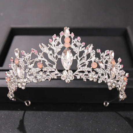 Pink Crystal Tiaras And Crowns For Women Bride Pink Rhinestone Prom Diadem Crown Tiara Bridal Wedding Hair Accessories Jewelry