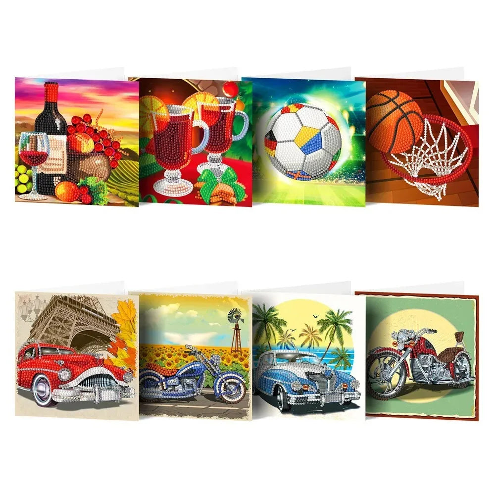 AZQSD Diamond Painting Greeting Card Blessing Christmas 6/8/12pcs Happy Birthday Animal Flower Landscape Envelope Postcard