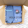 Viola Design 6PCS Gift Box Floral Solid Cotton Sock Tie Sets Clip Pin Cufflinks Hankie Men Wedding Party Daily Cravat Accessory