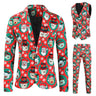 Mens Fashion Casual Suit Printed Christmas Jacket Pants Vest Three Set Of Men Suits Sets