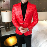 2022 Autumn Leather Jacket Men Slim fit Casual Business Blazer Masculino Solid Color Street Wear Social PU Coat Costume Homme