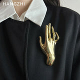 HangZhi Large Smooth Hand Palm Brooch Exaggerated Pin Sweater Woolen Coat Suit Accessories Autumn Winter New Design Y2K Jewelry