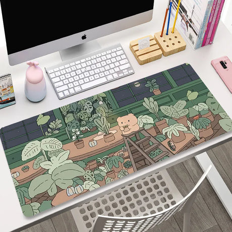 Green Plant Large Gaming Mousepad XXL Gamer Mouse Pad Size For Office Long Table Mat Kawaii Desk For Teen Girls For Bedroom