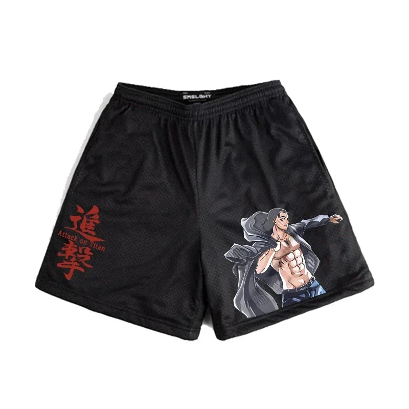 Anime Shorts Men Japanese Style Gym Shorts Summer Y2k Beach Casual Fashion Running Short Pants Quick Dry Workout Mesh Sweatpants