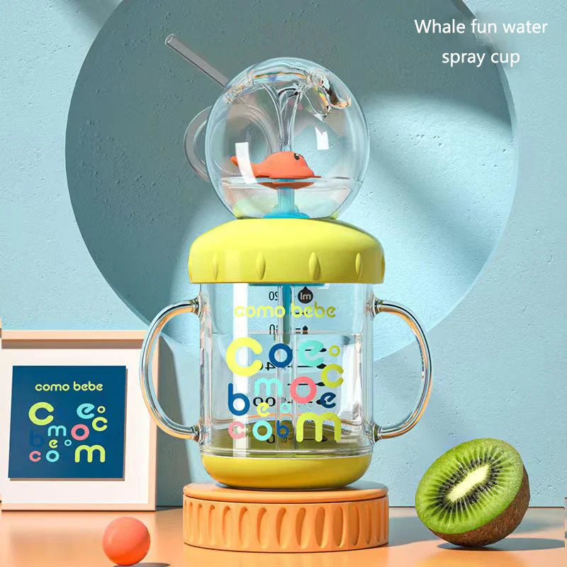 Cups For Children Drink Water Baby Drinking Cup With Whale Squirt 220ml Children'S Water Bottles With Lid And Straw Kids Cup