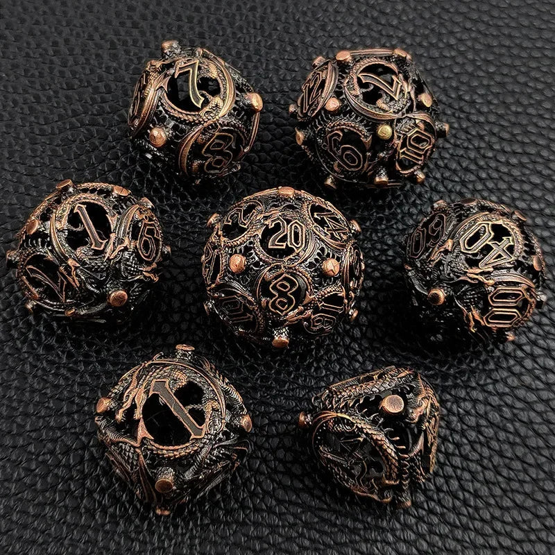 7PCS/SET DND Metal Dice Set Three-dimensional Flying Dragon 3D Metal Dice D&D Hollow Metal Dice Set DnD RPG Polyhedral Games