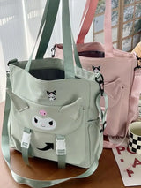 Sanrio Cartoon Cute Kuromi Shoulder Crossbody Tote Bag High School and College Student Canvas Bag for Class Tuition Bag