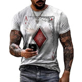 Men's Poker Pattern Printed T-shirt Casual Short Sleeve O-Neck Tops 3D Pattern Summer Men Retro Tee Fun Casual Shirt Clothing