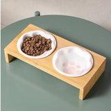 Fashion Cartoon Paw Design Pet Bowls Raised Dog Cat Feeder Solid Wooden Stand Ceramic Food Feeding Bowl Cats Puppy Accessories