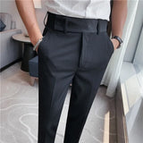 British Style Men High Waist Dress Pants 2023 Autumn Solid Color Casual Trousers Slim Fit Formal Suit Pants Fashion Men Clothing