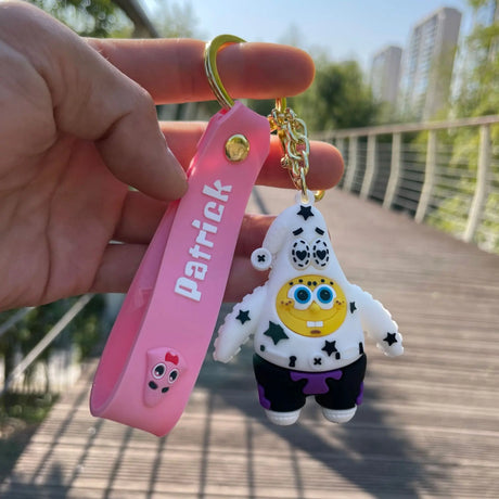 SpongeBob SquarePants Anime Figures Keychain Sandy Patrick Star Squidward Tentacles Bag Keyring Charm Kids Toys Birthday Gifts