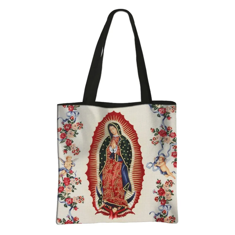 Our Lady of Guadalupe Virgin Mary Print Handbag Women Catholic Churches Canvas Shopping Bags Casual High-capacity Tote Bag Gift