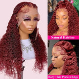 13x4 13x6 Deep Curly Lace Frontal Wig Transparent 99J Burgundy Curly Lace Front Wigs Red Colored HD Deep Wave Human Hair Wigs