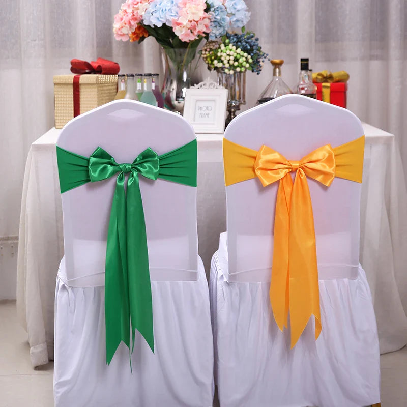 10pcs/50pcs Satin Spandex Chair Bow Band Ribbon Chair Tie Party Banquet Event Wedding Decoration Knot Stretch Chair Bow Sashes