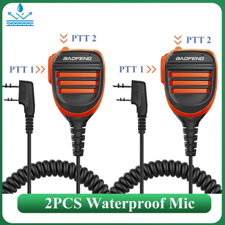 2PCS Baofeng Walkie Talkie Speaker Mic Waterproof PTT Microphone For UV-5RH DM-1701 UV-17 UV-K5 UV-K6 UV18 Pro Radio Accessories