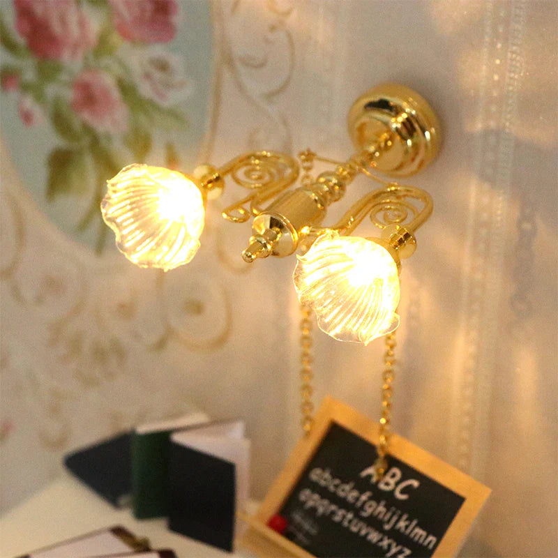 1:12 Dollhouse Miniature LED Lamp Ceiling Lamp Chandelier Droplight Lighting Home Furniture Model Doll House Decor Toy