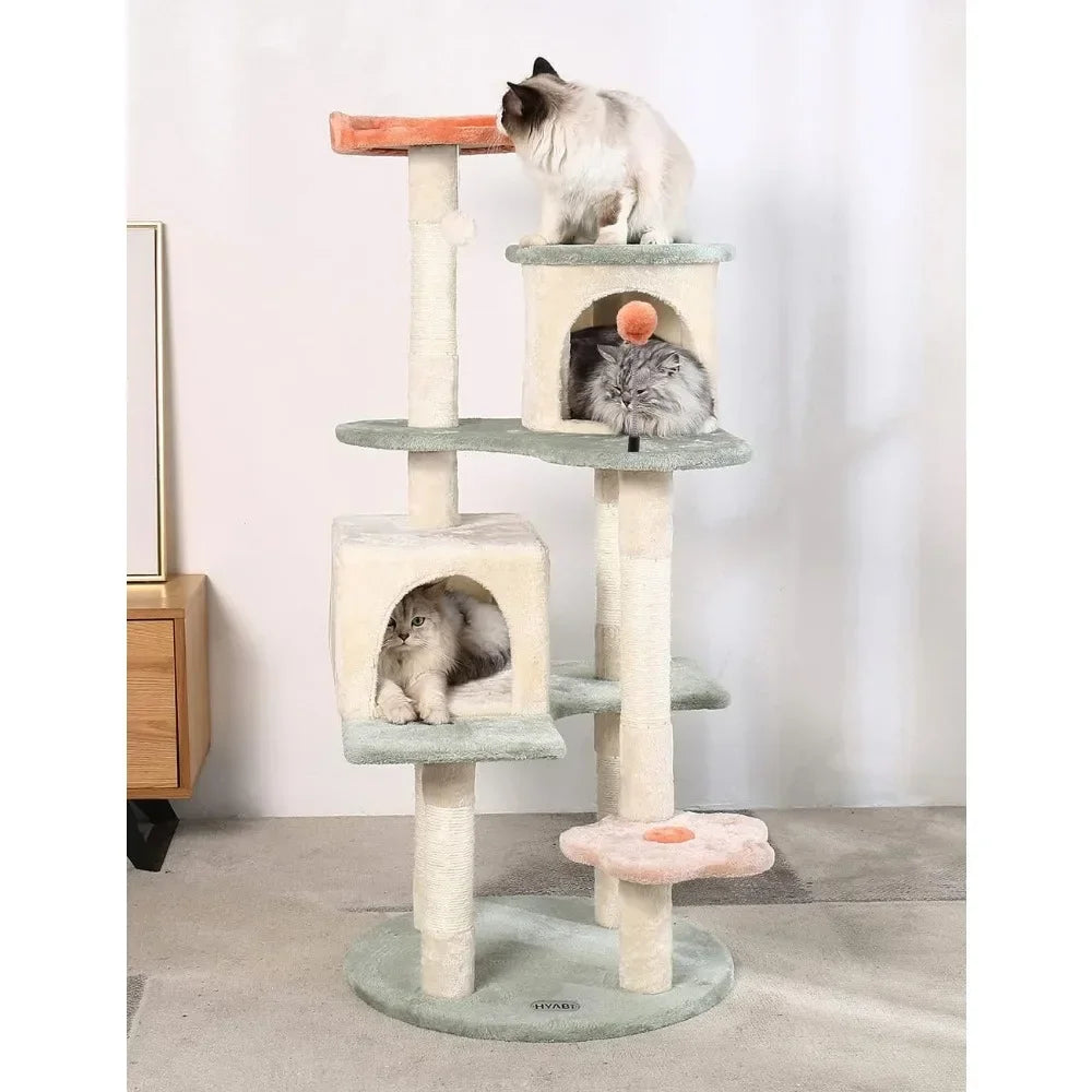 HYABi 53 Inch Flower Cat Tree Cat Apartment Plush Habitat Kitten Amusement Platform House Furniture (Large 5 Platforms)