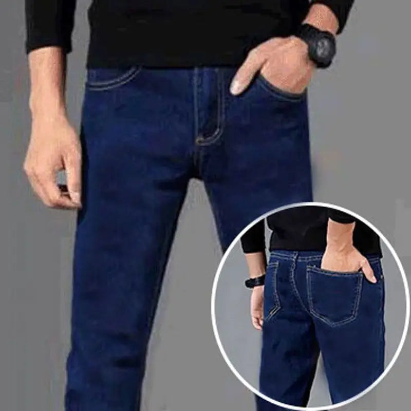 Men's Autumn Winter Korean Style Brushed Denim Fabric Slim Designer Korean Fashion Luxury Skinny Plush Cowboy Snowflake Pants