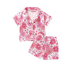 2023 Fashion Children Summer Pajama Sets Silk Satin Heart/Floral/Cattle Print Baby Suits Sleepwear Boy Loungewear Kids Pajamas