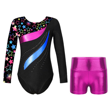 Kids Girl Ballet Dance Gymnastic Leotard Sleeveless Bodysuit with Shorts Skating Stage Performance Dancewear Swimwear Sportswear