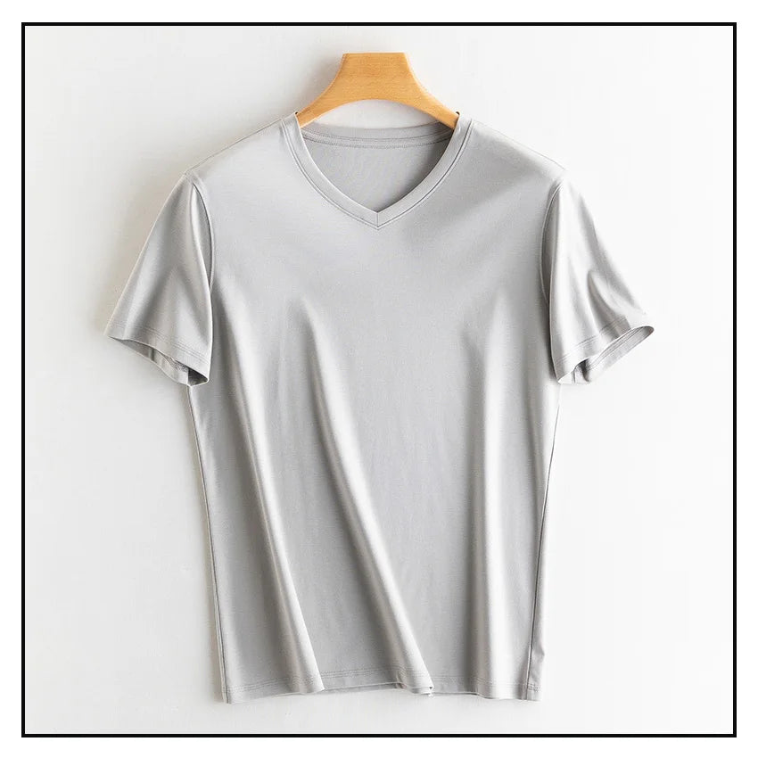 SuyaDream Mens Solid Tee Cotton Silk Blend Plain O neck Short Sleeved Cozy T Shirts 2022 Summer Simple Chic Top White Black