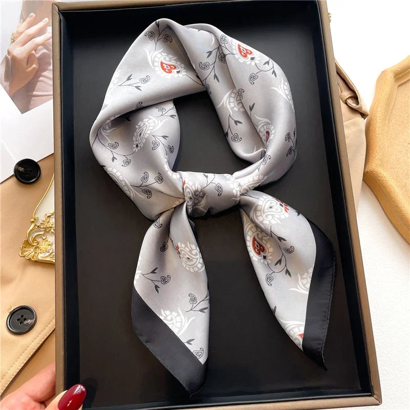 Silk Hair Scarf for Women Fashion Print Shawl Wraps Female Headband Neckerchief 70cm Hand Bag Wrist Foulard Neck Tie Echarpe