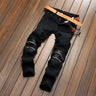 Men Jeans Knee Hole Design Denim Pants Black Zipper Patchwork Straight Plus Size Thin Fashion Male Dropship