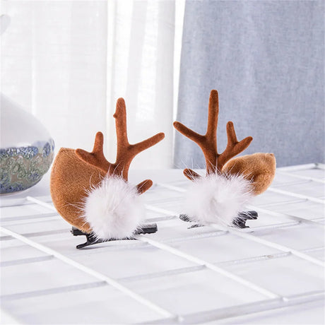 2pcs Pack Cute Reindeer Ears Hair Clip Classic Christmas Festive Women Kids Barrettes Party Cosplay Hair Accessories For Girls