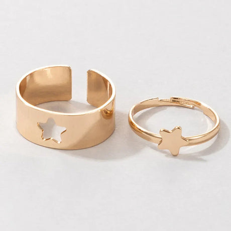 Vintage Simple Animal Butterlfly Star Moon Heart Open Rings For Women Girls Gothic Jewelry 2PCS Punk Black Couple Ring Set