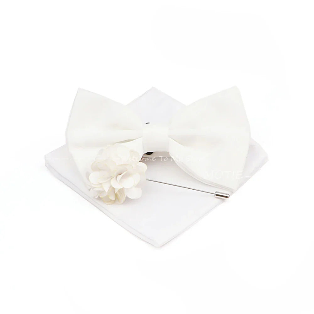 New Colorful Bowties Handkerchiefs Cufflinks Set Polyester Brooches For Men's Business Wedding Party Suit Dress Accessories Gift