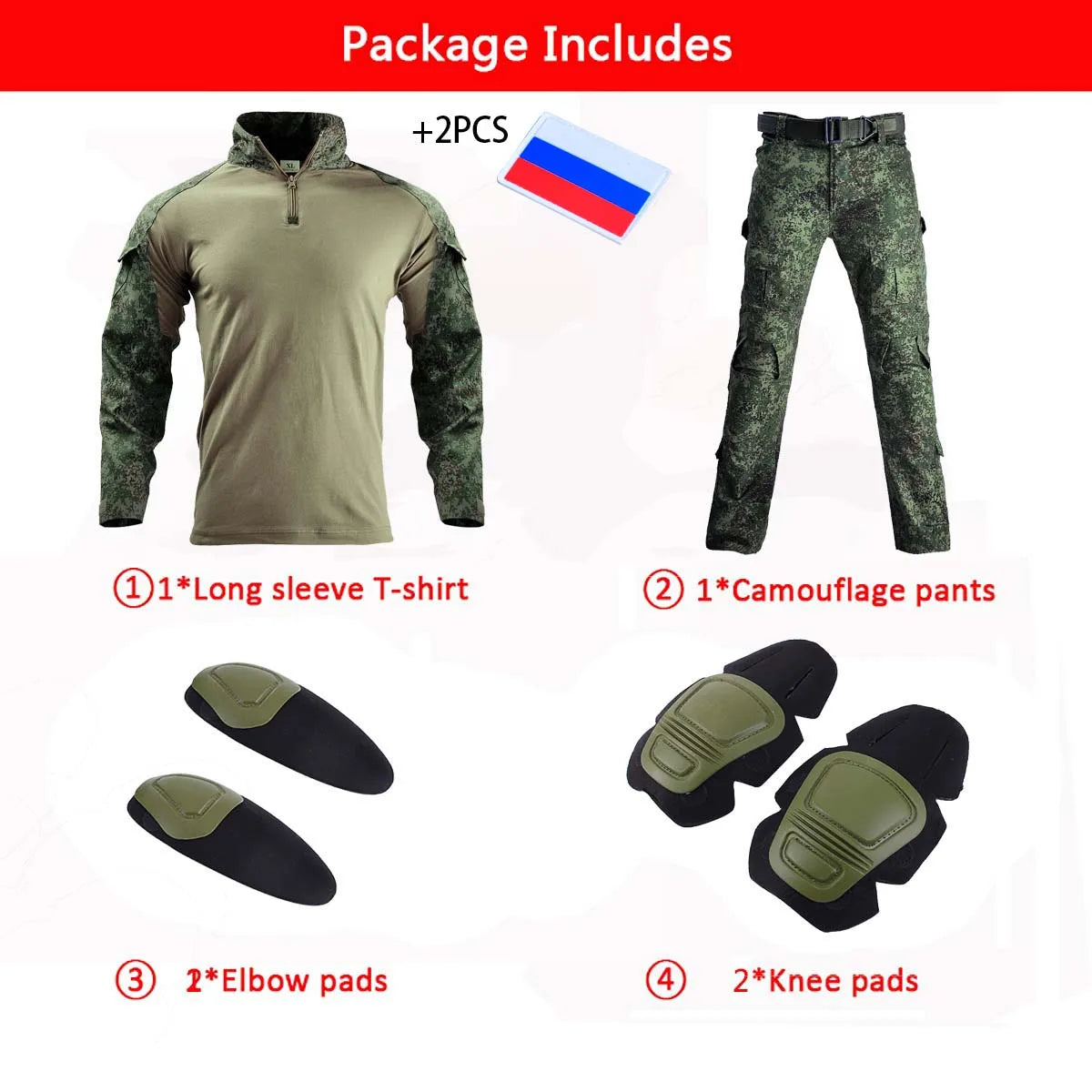 Men's Tactical Suit with Pads Combat Shirt/pants Military Uniform US T-Shirts Sniper Combat Shirt Army Camo Outdoor Men Suits