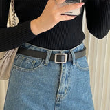 2023 new belt women's denim suit pants fashion wild retro simple Korean belt cool ins students