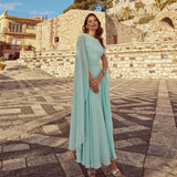 Elegant Chiffon Mother of the Bride Dresses O Neck Long Sleeves Wedding Party Gowns Beadings Ankle-Length A-Line فستان سهرة