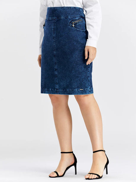 LIH HUA Women's Plus Size Denim Skirt Cotton Elastic Slim Fit Skirt Casual Fashion Knit Skirt