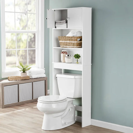 White 23 in. W Bathroom Space Saver Cabinet with 3 Fixed Shelves, Mainstays over the Toilet Storage bathroom cabinet