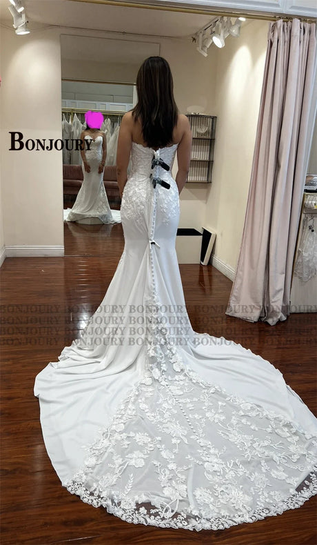 BONJOURY Classic 2023 Wedding Dresses Strapless Sweetheart For Women Mermaid Vestido De Noiva Satin Made To Order Bride Formal