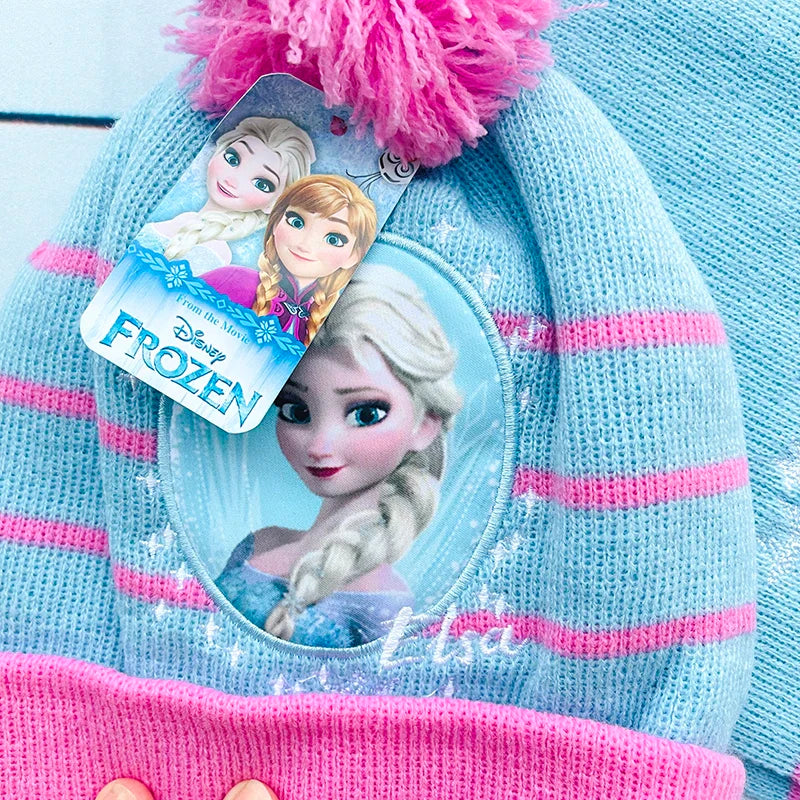 Disney New Autumn and Winter Cute Children Ice and snow Elsa Cartoon Scarf Hat glove three-piece Warm Boy Girl Child hat