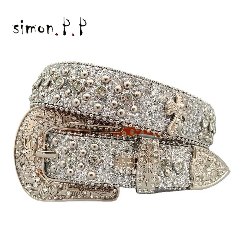 Punk Rock Colorful Rhinestones Belt Studded Western Bling Belts Y2K for Women Men Cowgirl Cowboy with Diamond Ceinture Femme